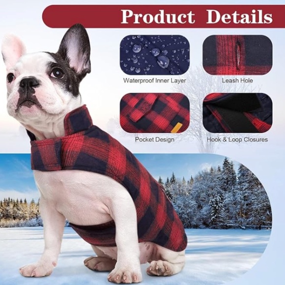 Kuoser Dog Winter Coat, Reversible Dog Jacket Red Plaid - Picture 4 of 4